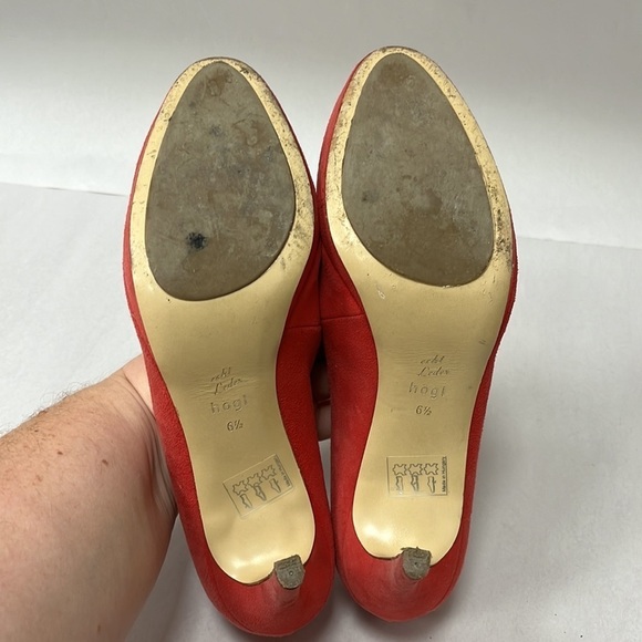 Hogl Red Suede High Heel Pumps Almond Toe Size 6.5 - Picture 8 of 8